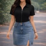 Front zipper jursy t shirt