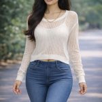 Lace long sleeve crop top with chain